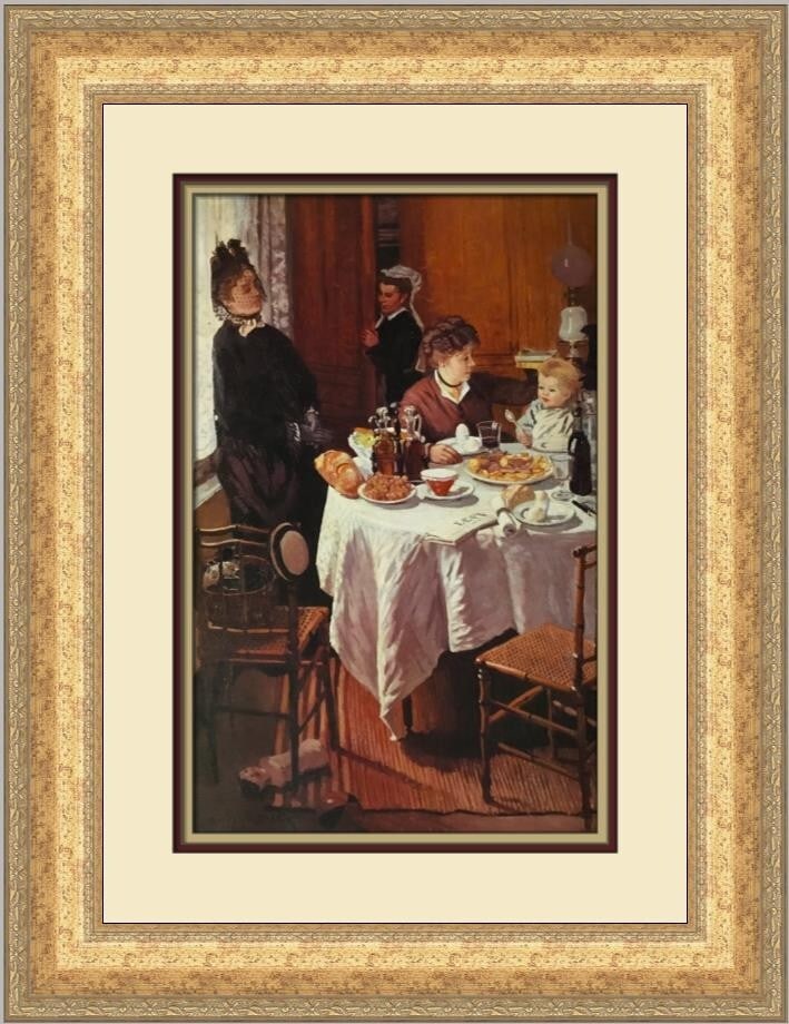 Claude Monet The Luncheon Custom Framed Art Print 22 x 18: Claude Monet The Luncheon Custom Framed Art Print 22 x 18 Capture the essence of Claude Monet's artistry with this custom framed print of 'The Luncheon'. This exquisite piece features a stunning offse