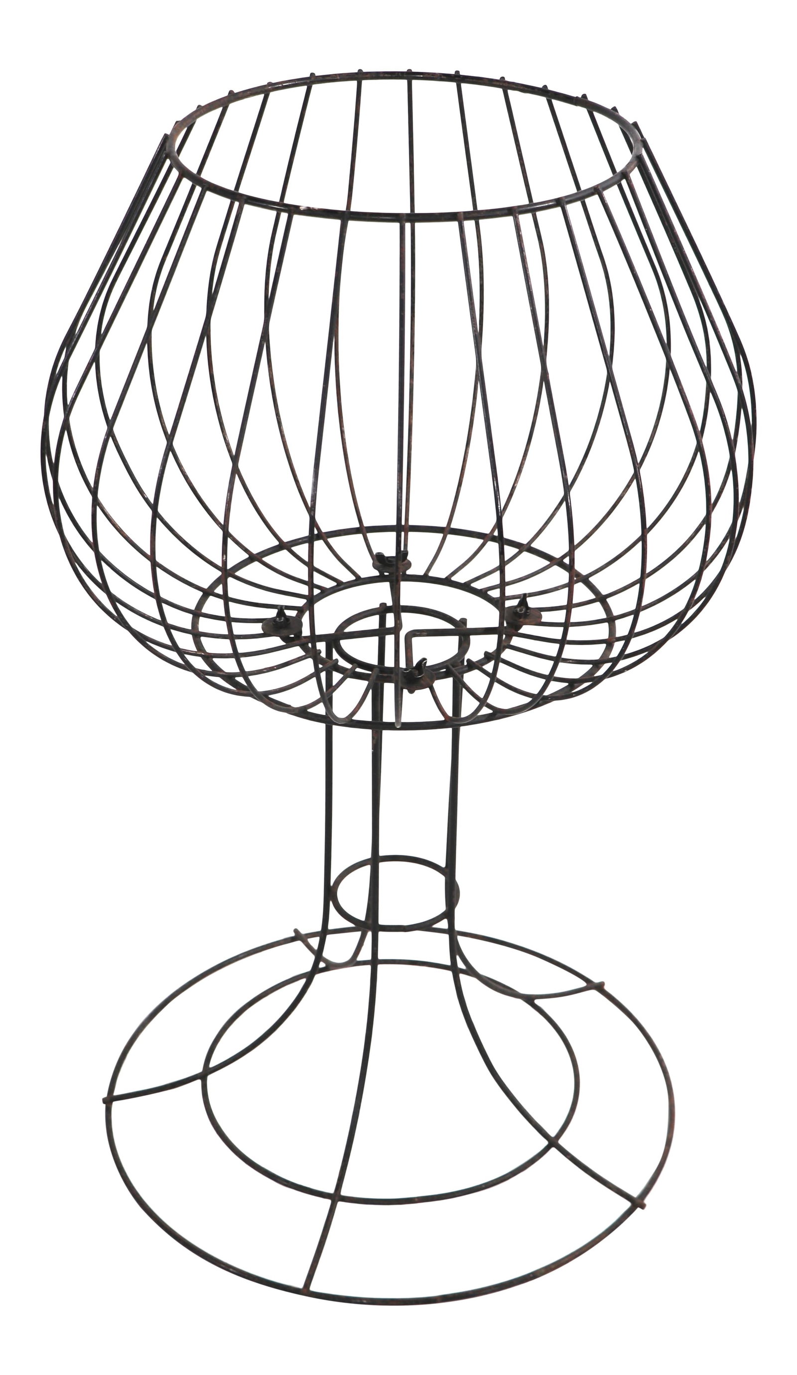 Unique Wrought Iron Glass Basket Stand After Weinberg Risley: Unique Wrought Iron Glass Basket Stand After Weinberg Risley This unique wire stand, inspired by the designs of Weinberg and Risley, takes the shape of a wine glass, making it a versatile addition to