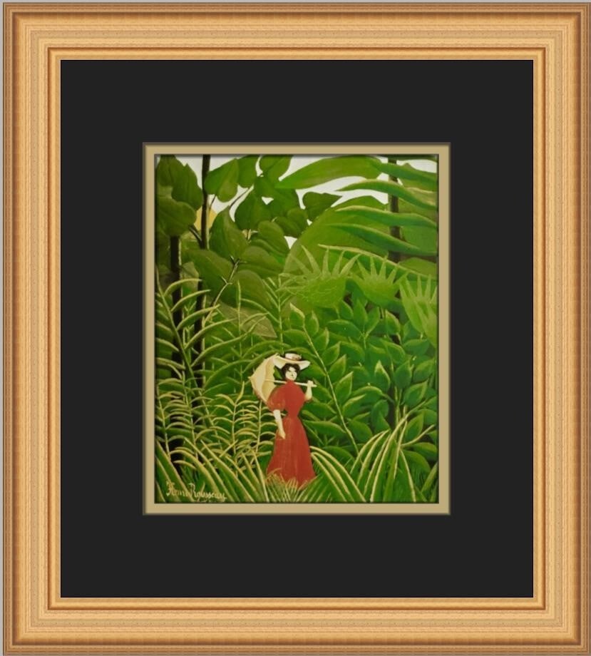 Henri Rousseau Woman with a Parasol Framed Art Print 13 x 12: Henri Rousseau Woman with a Parasol Framed Art Print 13 x 12 This exquisite custom framed print features Henri Rousseau's iconic artwork, "Woman with a Parasol in the Exotic Forest." Measuring 13 in x