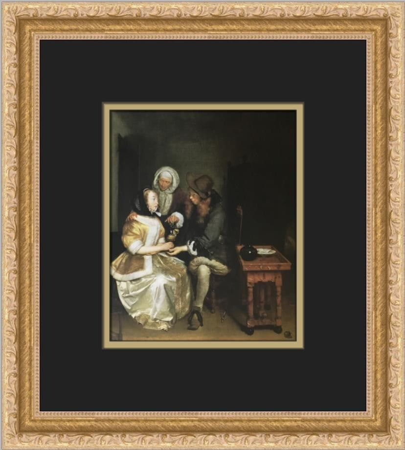 Gerard Terborch The Glass of Lemonade Custom Framed Print 14x12: Gerard Terborch The Glass of Lemonade Custom Framed Print 14x12 Experience the elegance of Gerard Terborch's "The Glass of Lemonade" with this stunning custom framed print. This piece, produced in 198