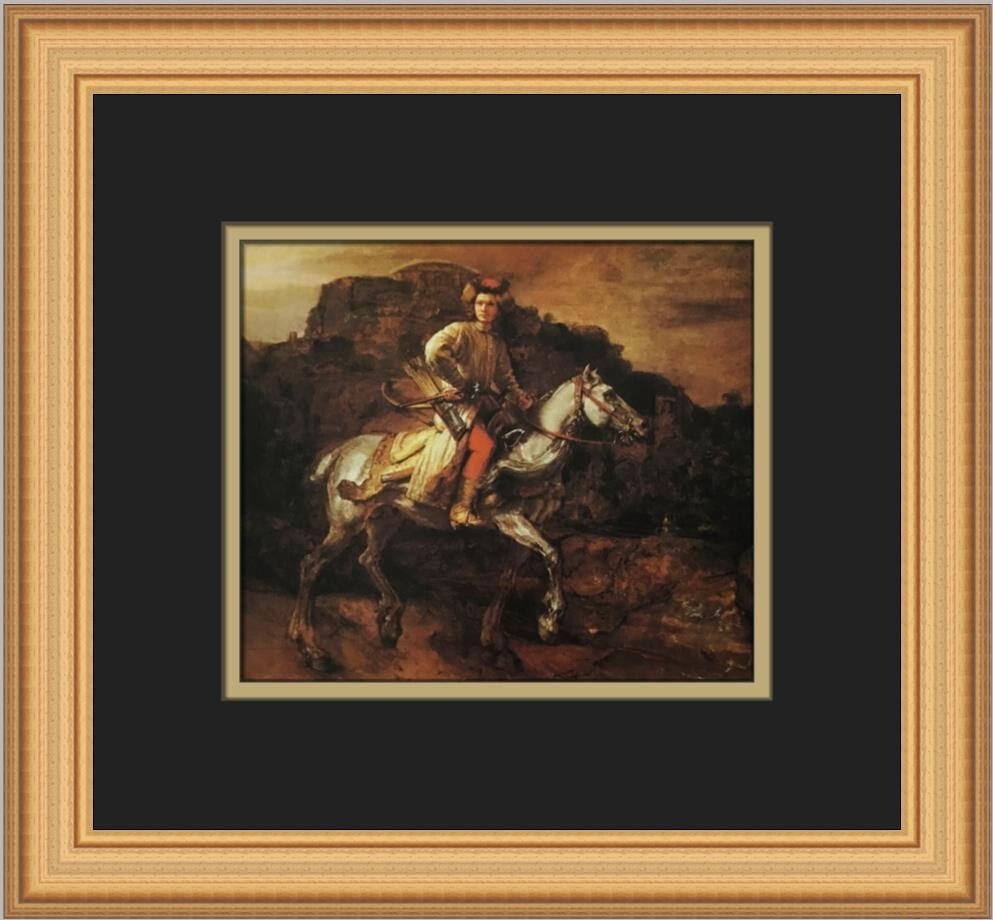 Rembrandt The Polish Rider Custom Framed Print 12x14 Art: Rembrandt The Polish Rider Custom Framed Print 12x14 Art Enhance your art collection with this stunning custom framed print titled "The Polish Rider" by the renowned artist Rembrandt van Rijn. This me