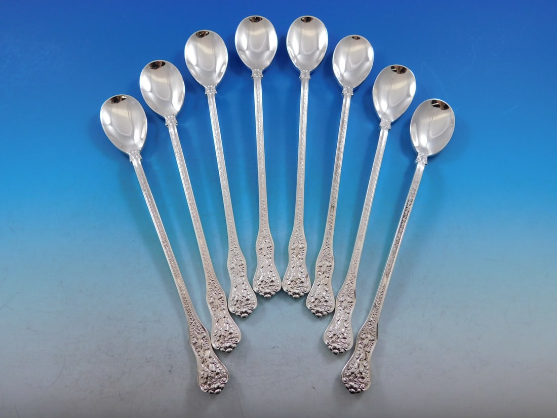 Tiffany & Co Olympian Sterling Silver Set of 8 Iced Tea Spoons: Tiffany & Co Olympian Sterling Silver Set of 8 Iced Tea Spoons Indulge in a touch of sophistication with this exquisite set of 8 iced tea spoons from Tiffany & Co., part of the elegant Olympian patter