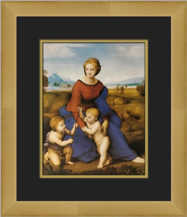 Raphael Madonna of the Meadows Custom Framed Print 17x14 Portrait: Raphael Madonna of the Meadows Custom Framed Print 17x14 Portrait Experience the timeless beauty of Raphael's 'Madonna of the Meadows' with this custom framed print. This medium-sized artwork features