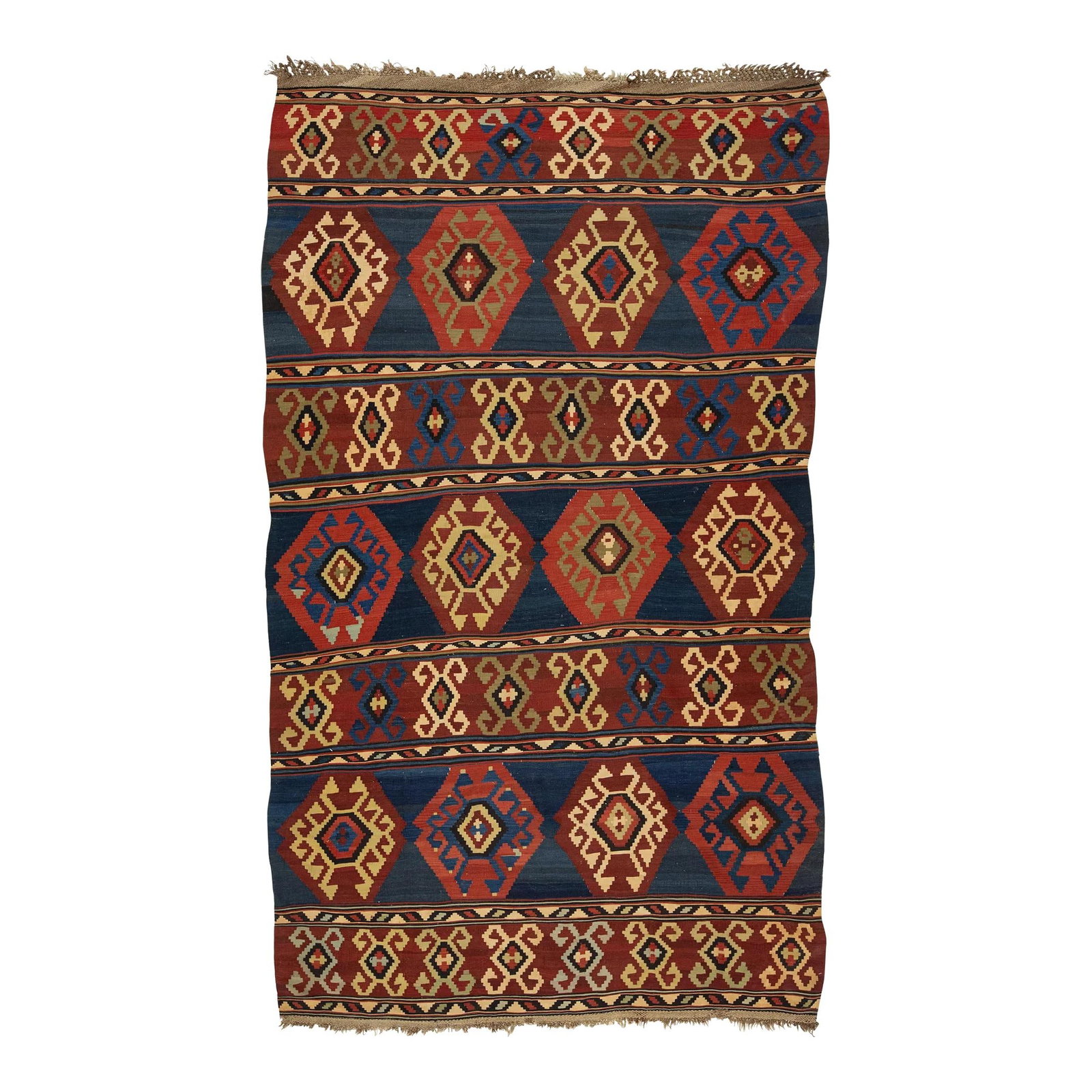 Vintage Turkish Kilim Wool Rug 6' x 10'2' Geometric Design Blue Red (1 of 9)