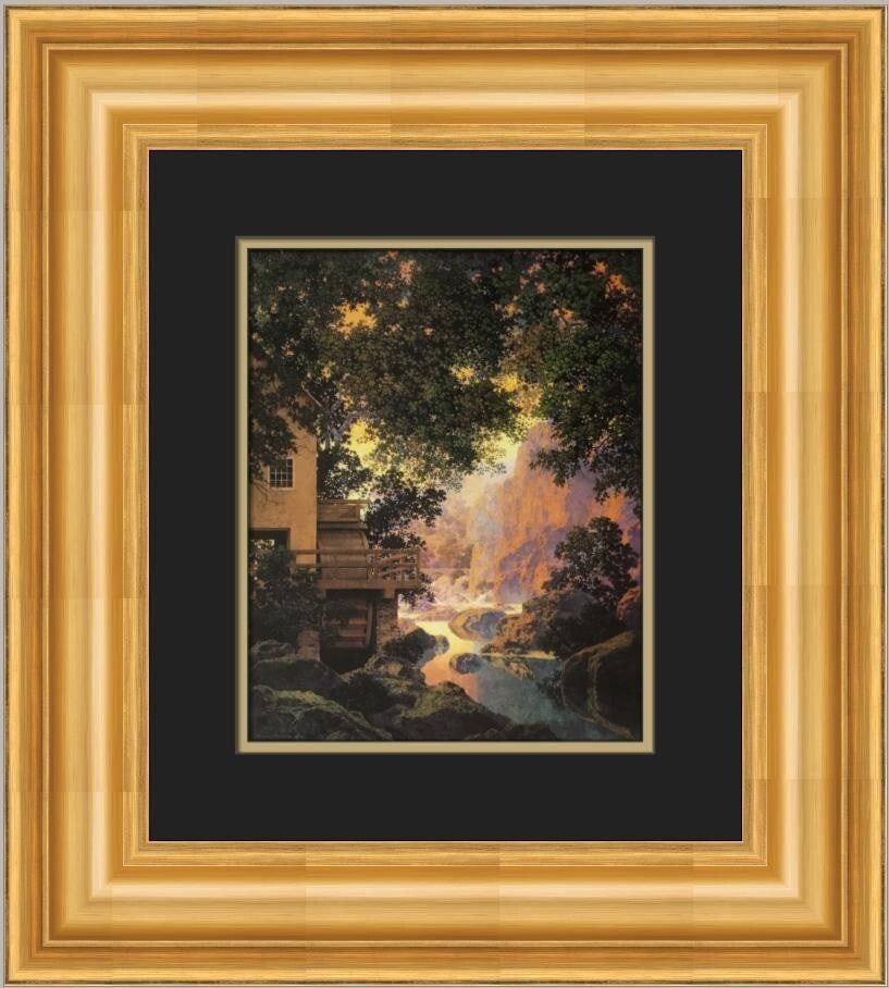 Maxfield Parrish The Old Glen Mill Custom Framed Print 18x16: Maxfield Parrish The Old Glen Mill Custom Framed Print 18x16 This exquisite custom framed print titled "The Old Glen Mill" by renowned artist Maxfield Parrish captures the essence of Impressionism and