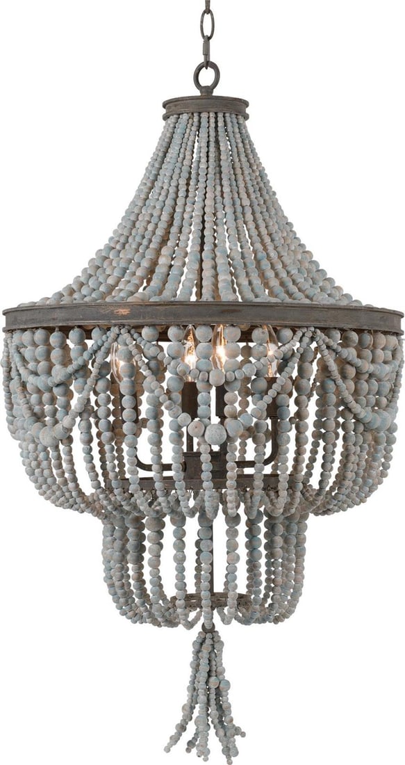 Terracotta Candia Gray Wood Beaded Chandelier 32H 20W 20D UL-Listed: Terracotta Candia Gray Wood Beaded Chandelier 32H 20W 20D UL-Listed Illuminate your space with this exquisite handcrafted gray wood beaded chandelier from the Candia collection. This stunning lighting