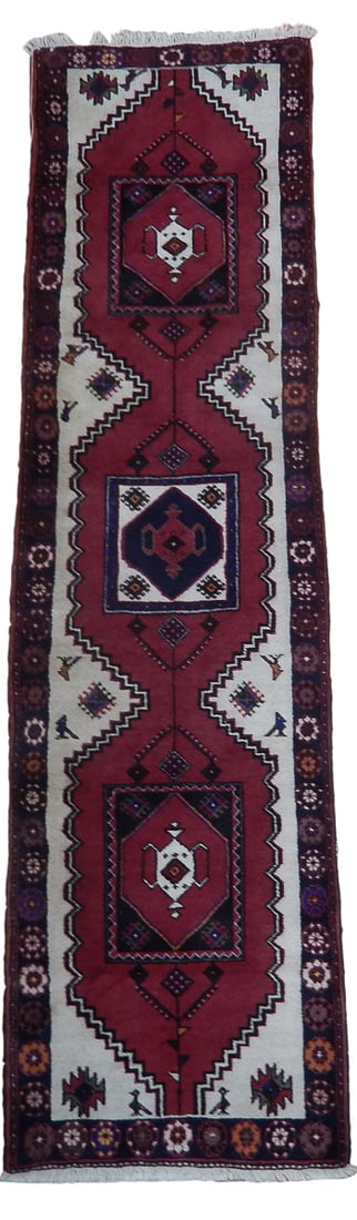 Handcrafted 2.6 x 9.6 Persian Hamadan Runner Wool Rug: Handcrafted 2.6 x 9.6 Persian Hamadan Runner Wool Rug Free continental US Shipping Introducing our exquisite 2.6' x 9.6' Persian Hamadan Runner, a timeless masterpiece that epitomizes the rich heritag