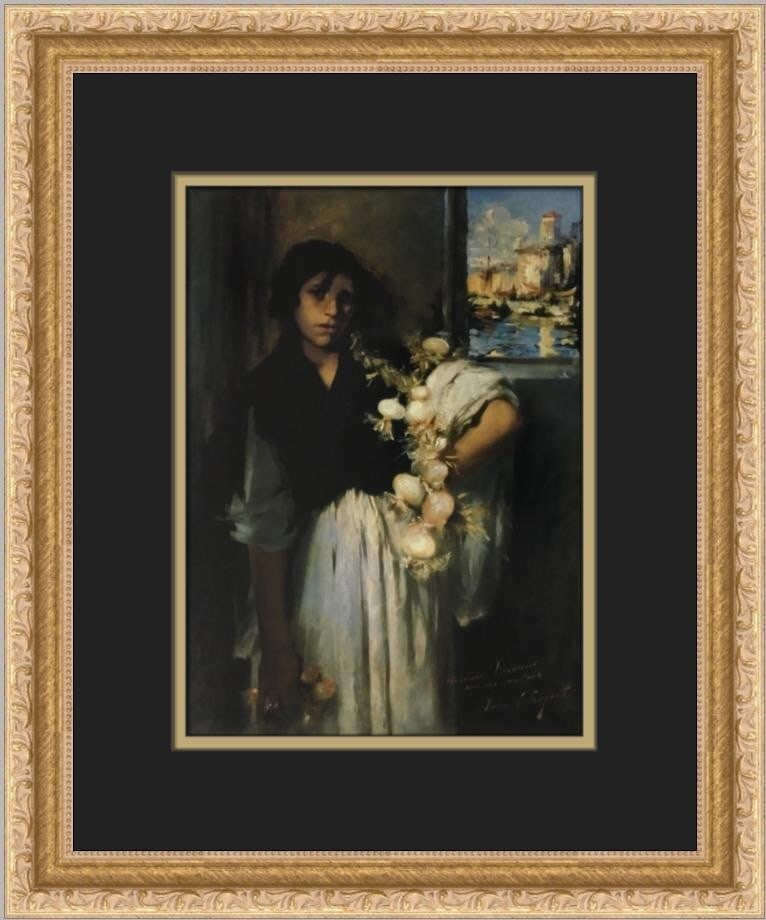 John Singer Sargent The Onion Seller Custom Framed Print 15 x 13: John Singer Sargent The Onion Seller Custom Framed Print 15 x 13 This exquisite print titled "The Onion Seller" by renowned artist John Singer Sargent captures the essence of Expressionism and Impress