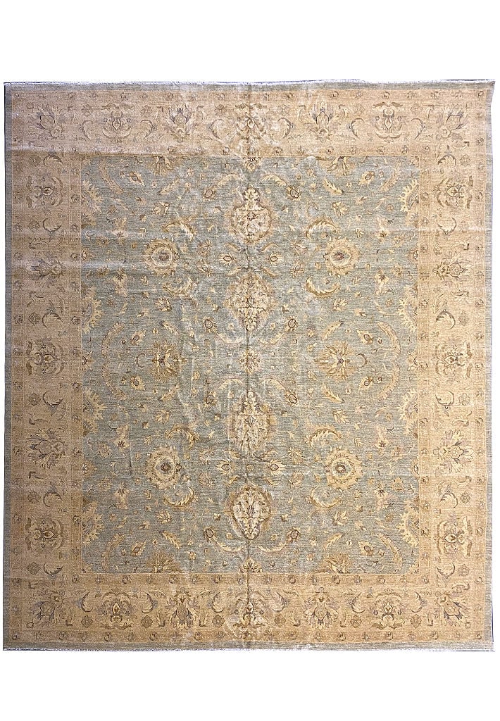 13.9 x 15.8 Handcrafted Neutral Chobi Peshawar Area Rug: 13.9 x 15.8 Handcrafted Neutral Chobi Peshawar Area Rug Free continental US Shipping Transform your living space with this exquisite 13.9' x 15.8' (165 in x 188 in) SQUARISH Neutral Chobi Peshawar Rug