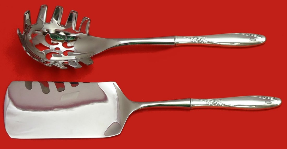 Gorham Willow Sterling Silver Italian Pasta Server Set 2pc Custom: Gorham Willow Sterling Silver Italian Pasta Server Set 2pc Custom Enhance your dining experience with this exquisite Willow by Gorham Sterling Silver Italian Pasta Server Set. This two-piece hostess s