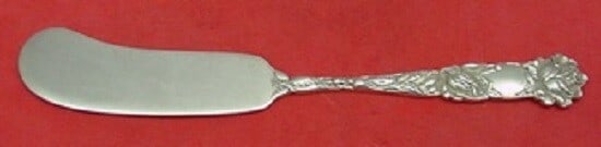 Alvin Bridal Rose Sterling Silver Butter Spreader 5 Inch Flat Handle: Alvin Bridal Rose Sterling Silver Butter Spreader 5 Inch Flat Handle This exquisite butter spreader, part of the Bridal Rose pattern by Alvin, showcases a beautifully crafted flat handle made of sterl