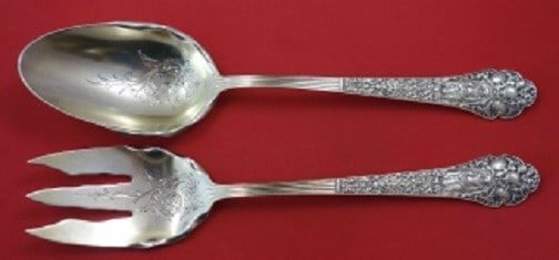 Gorham Medici Old Sterling Silver Salad Serving Set 2pc Dated 1891: Gorham Medici Old Sterling Silver Salad Serving Set 2pc Dated 1891 Presenting a stunning 2-piece salad serving set in the classic Medici Old pattern by Gorham, crafted from high-quality sterling silve