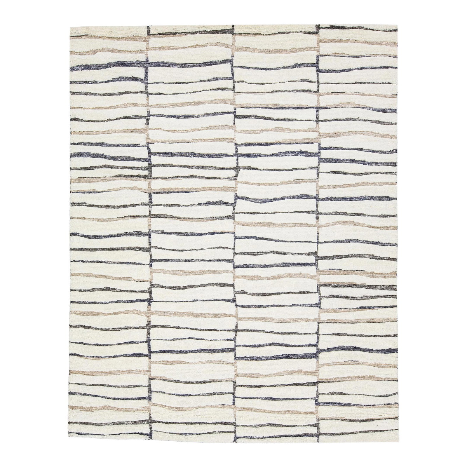Handmade Moroccan Style Wool Rug 8' x 10' Abstract Ivory Design: Handmade Moroccan Style Wool Rug 8' x 10' Abstract Ivory Design This exquisite handmade Moroccan style rug boasts a contemporary design in a tranquil Ivory shade. The captivating brown and gray backdr