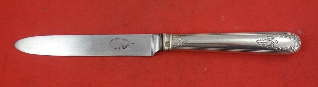French Sterling Silver Dessert Knife 7 7/8 Monogrammed by Various Makers: French Sterling Silver Dessert Knife 7 7/8 Monogrammed by Various Makers This exquisite dessert knife features a hollow handle and a stainless blade, measuring 7 7/8 inches. Crafted from sterling silv