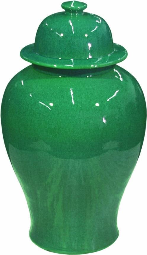 Handmade Chinese Style Emerald Green Temple Jar 18H x 10W x 10D: Handmade Chinese Style Emerald Green Temple Jar 18H x 10W x 10D This elegant temple jar is a stunning addition to any decor, featuring a rich emerald green finish that may vary slightly in color due t