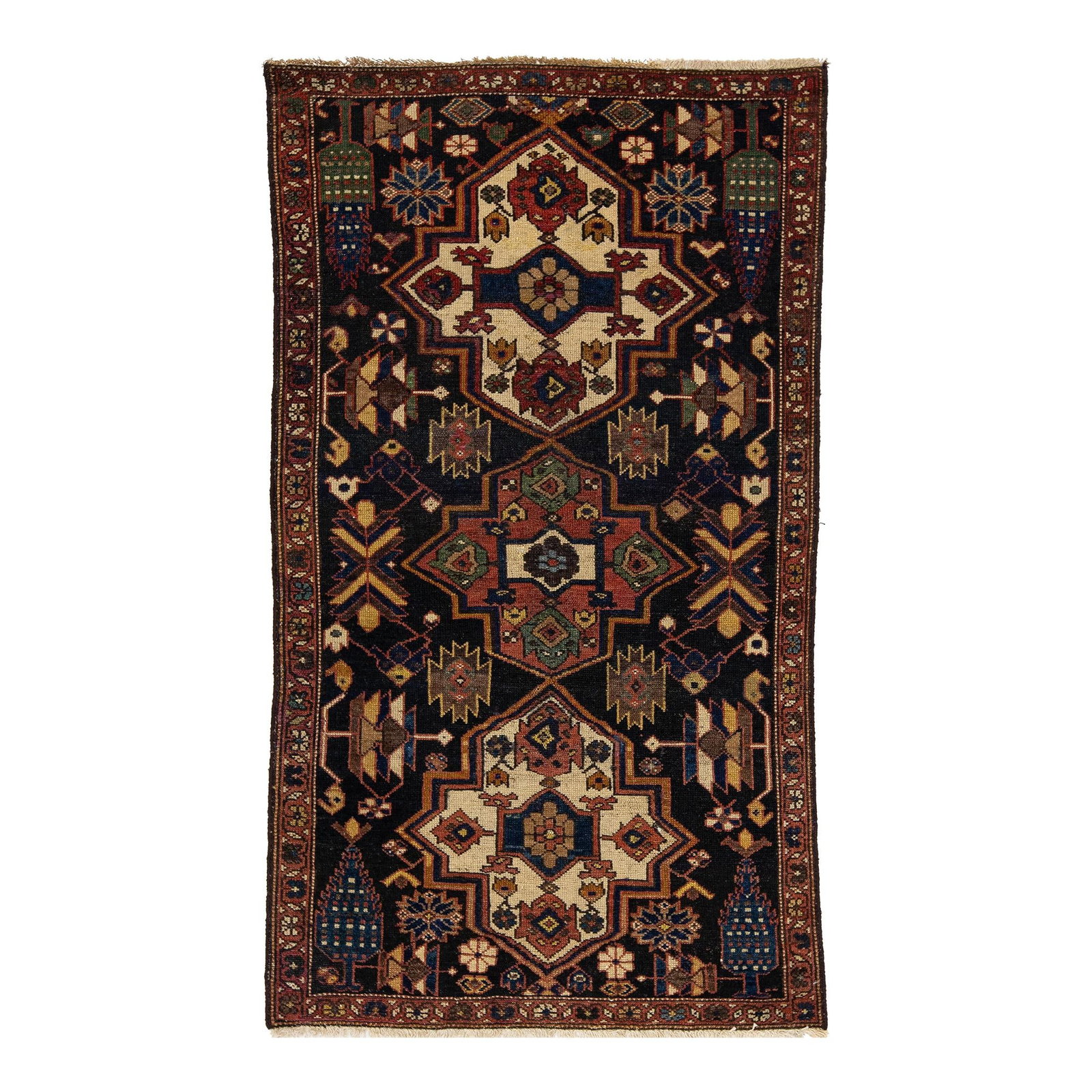 Antique Persian Malayer Blue Wool Rug 3'4" x 6' Tribal Design: Antique Persian Malayer Blue Wool Rug 3'4" x 6' Tribal Design This exquisite handmade Persian Malayer rug hails from the 20th century, showcasing a stunning geometric pattern in a vibrant blue field c
