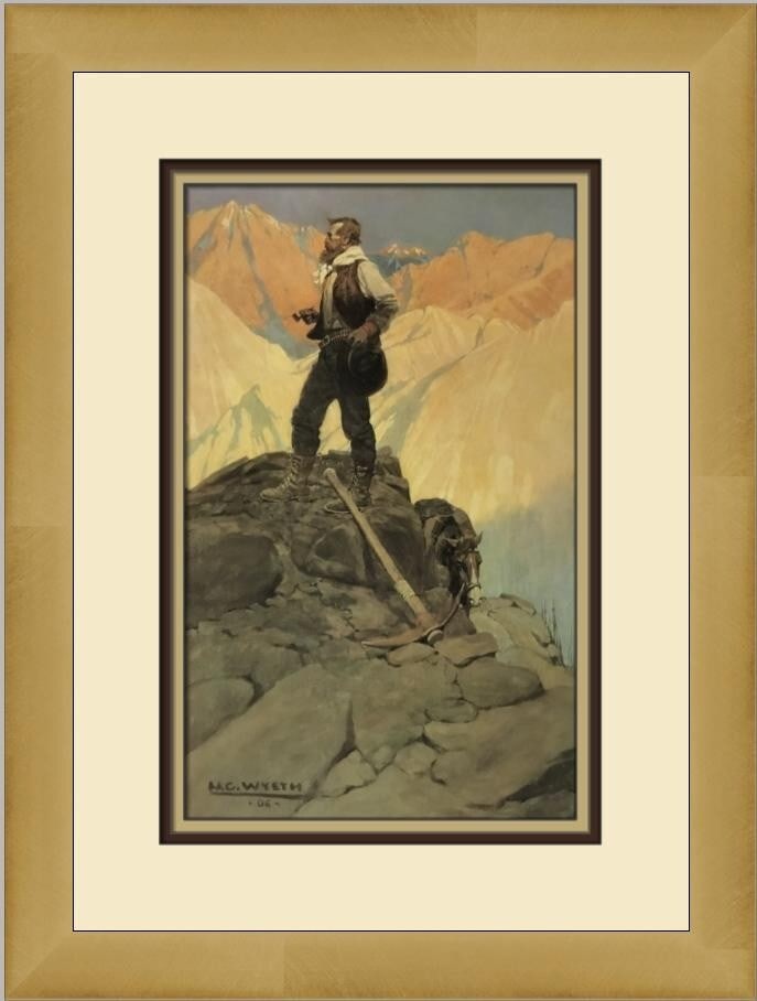 N C Wyeth The Prospector Custom Framed Print 16 x 13 Impressionism: N C Wyeth The Prospector Custom Framed Print 16 x 13 Impressionism This stunning custom framed print by N C Wyeth, titled "The Prospector," showcases the artist's blend of Impressionism and Realism. M