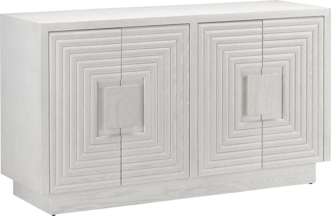 Currey Transitional White Oak Cabinet with Geometric Design (1 of 6)