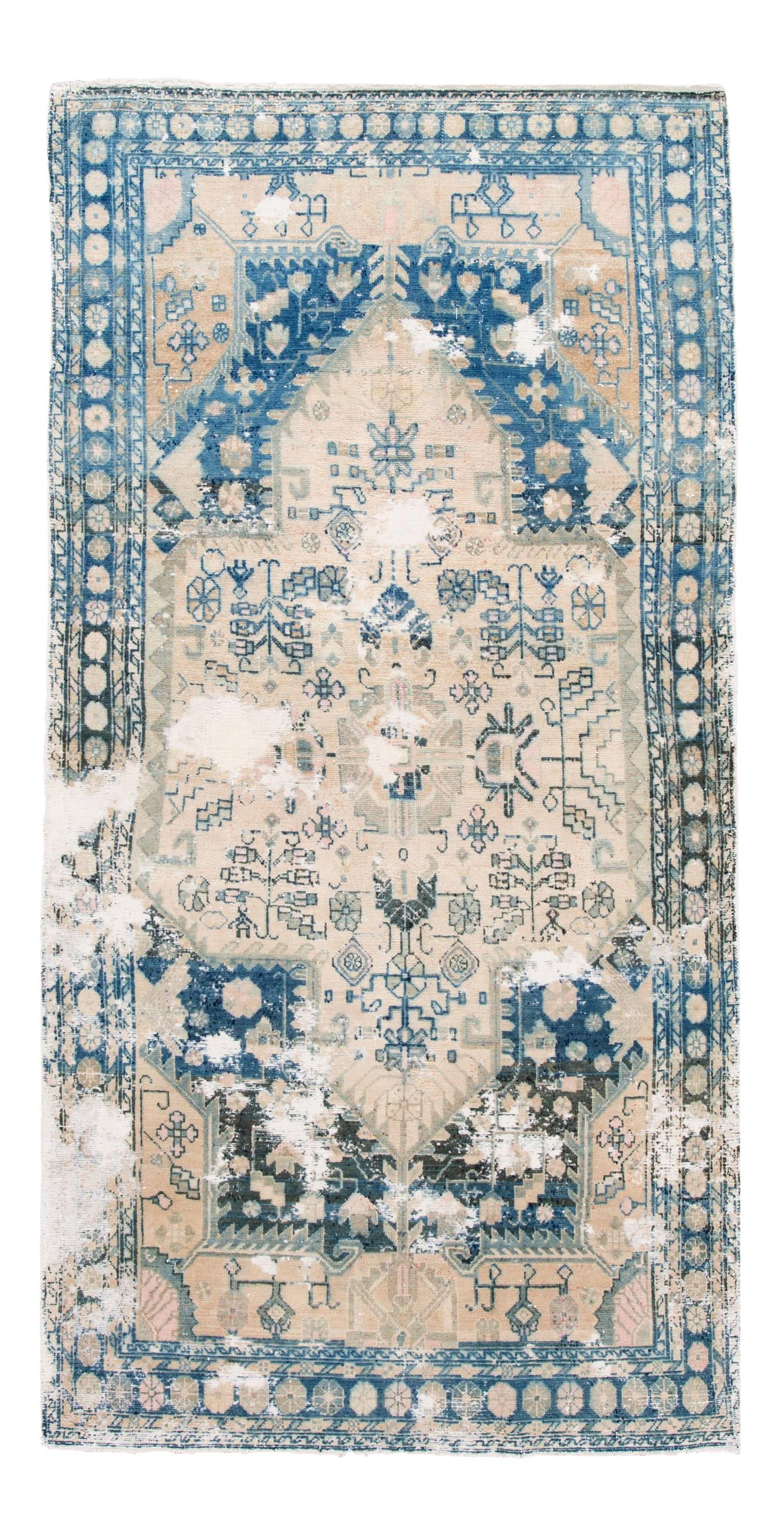Antique Persian Heriz Handmade Wool Rug Blue Medallion 4'6 x 9'0: Antique Persian Heriz Handmade Wool Rug Blue Medallion 4'6 x 9'0 This exquisite early 20th century antique Persian Heriz rug showcases a beautifully hand-knotted wool construction with a sophisticated