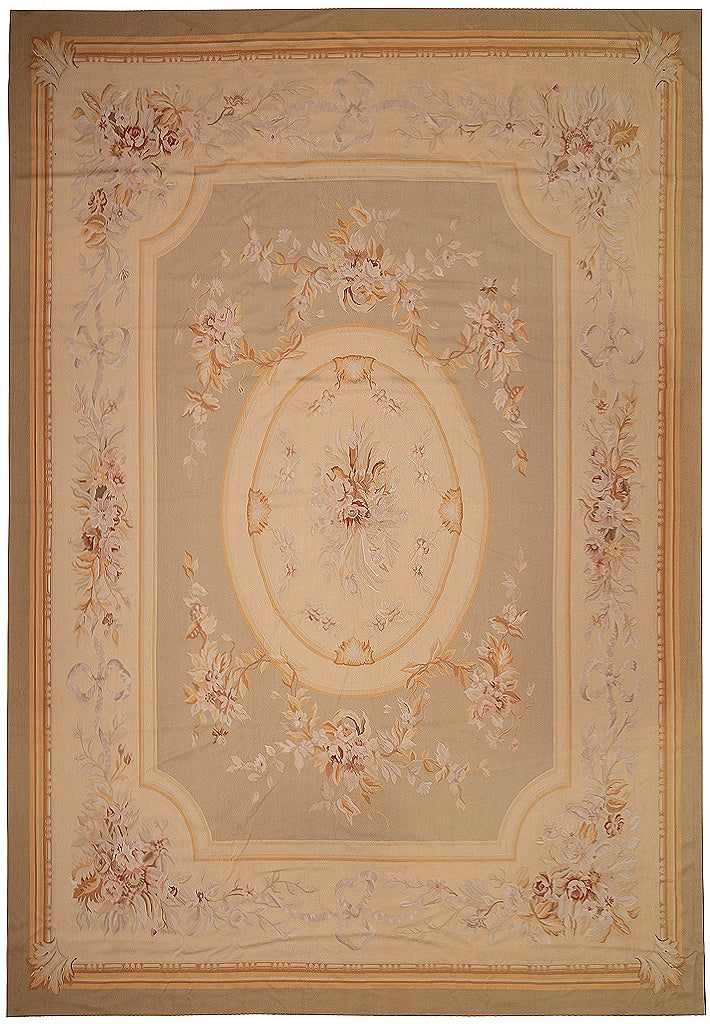 11.10 x 15.0 Aubusson Flat Weave Rug Sage Green Beige Handmade Wool (1 of 16)