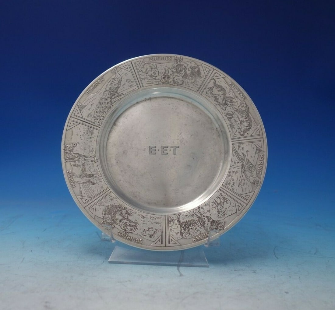 Gorham Sterling Silver Child's Plate Woodland Farm Animals c.1910 (1 of 11)