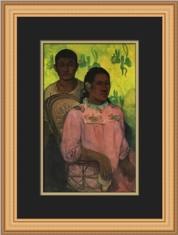 Paul Gauguin Tahitian Woman and Boy Custom Framed Print 16x13: Paul Gauguin Tahitian Woman and Boy Custom Framed Print 16x13 This custom framed print features Paul Gauguin's iconic artwork titled "Tahitian Woman and Boy." The print is a medium-sized piece, measur