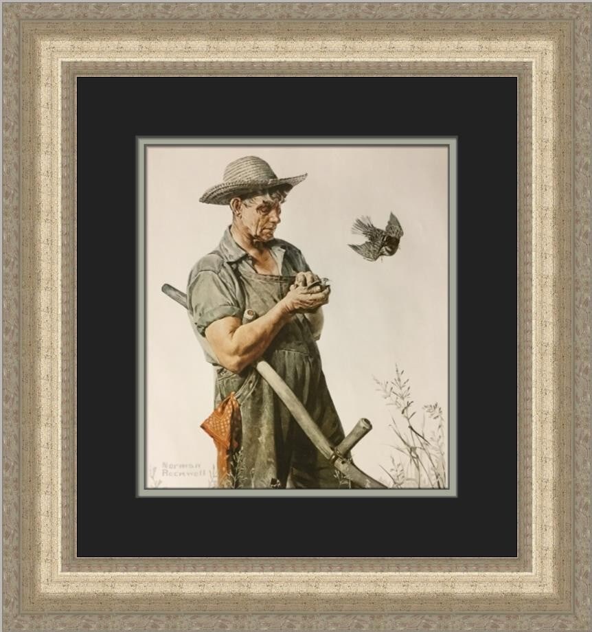 Norman Rockwell Farmer and Birds Custom Framed Art Print 1979 (1 of 2)