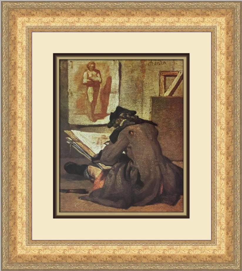 Framed Offset Print The Draughtsman by Jean-Baptiste-Simeon Chardin 20 x 18 in (1 of 2)