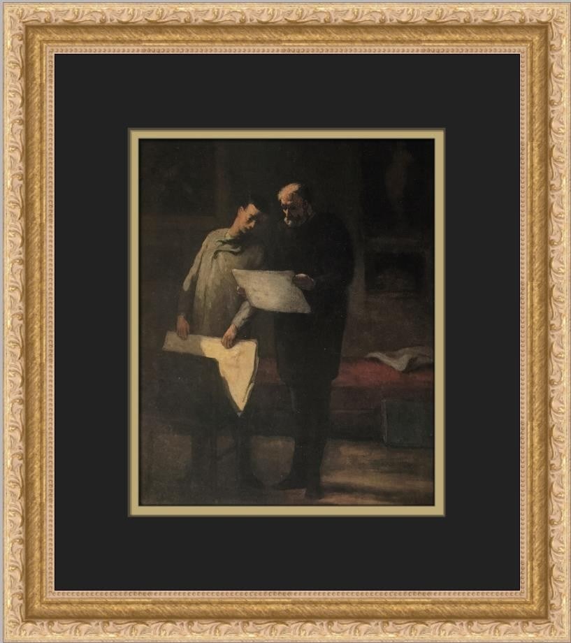 Framed Offset Lithograph Advice To A Young Artist By Honore Daumier 14 x 13 in (1 of 2)