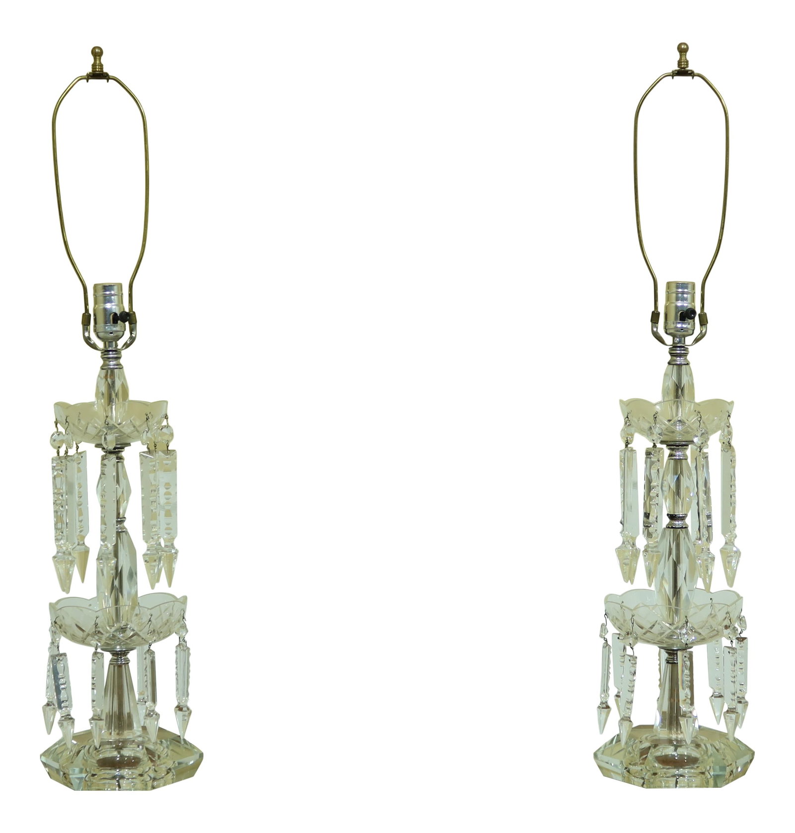 Elegant Pair of 40 Year Old Crystal 2 Tier Prism Table Lamps (1 of 8)