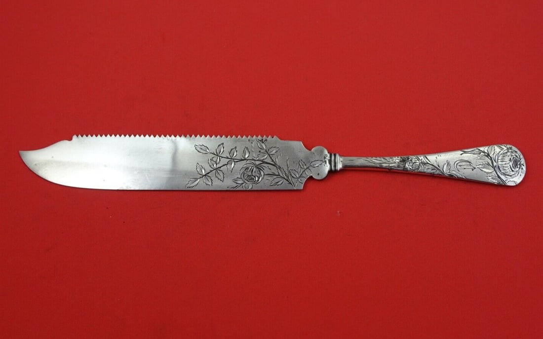 Vanderslice Sterling Silver Cake Saw 10 3/8 Rose Motif Monogrammed C (1 of 5)