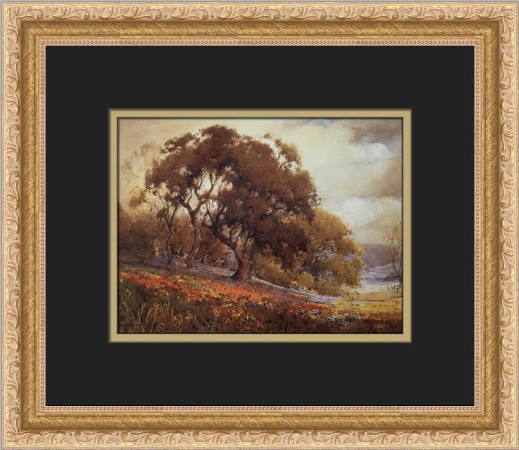 Henry Gray Oak Tree and Poppies Custom Framed Print 12x14 Impressionism (1 of 2)