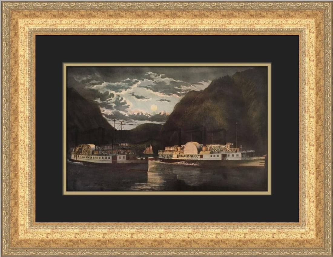 Currier & Ives A Night on the Hudson Custom Framed Art Print 1952 (1 of 2)