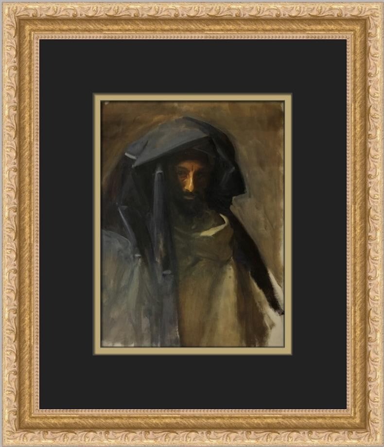 John Singer Sargent A Man in a Blue Mantle Custom Framed Art Print: John Singer Sargent A Man in a Blue Mantle Custom Framed Art Print This stunning custom framed print titled 'A Man in a Blue Mantle' by renowned artist John Singer Sargent showcases a captivating expr