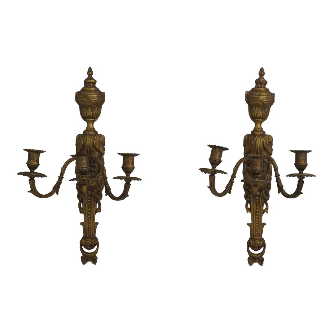 Elegant Pair of Louis XV Style Bronze 3 Candle Wall Sconces (1 of 10)