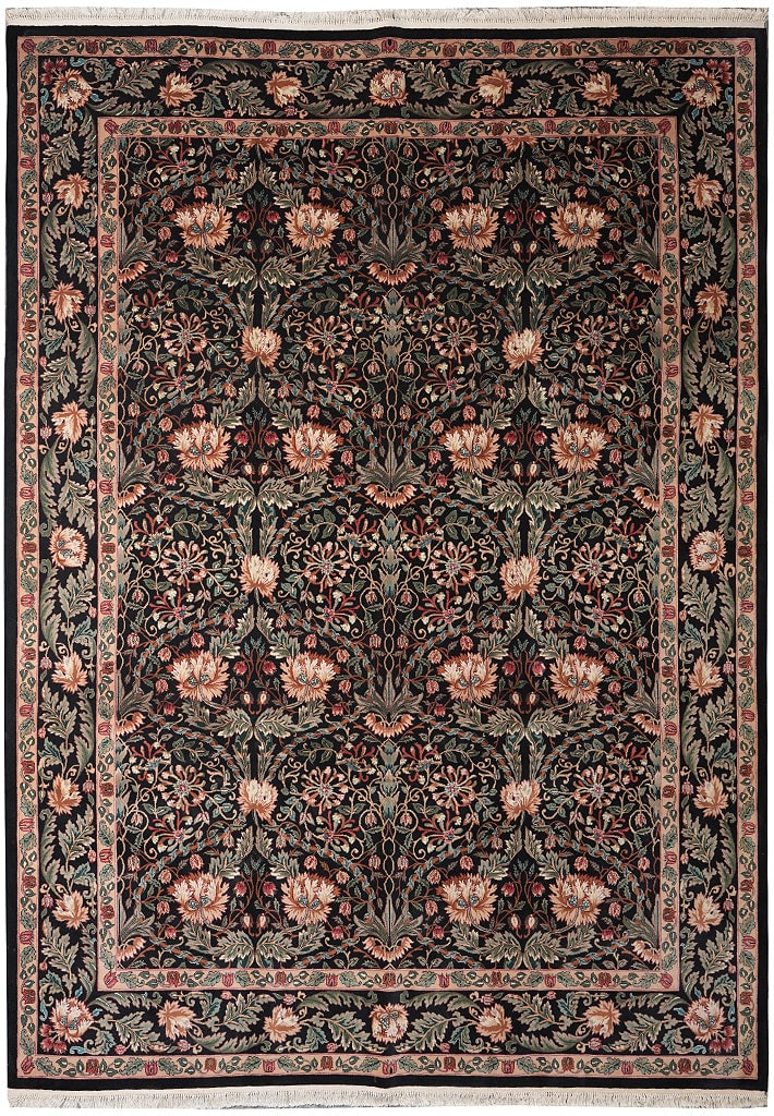 Handmade 9 x 12 Black Wool Floral Fine Weave Area Rug (1 of 12)