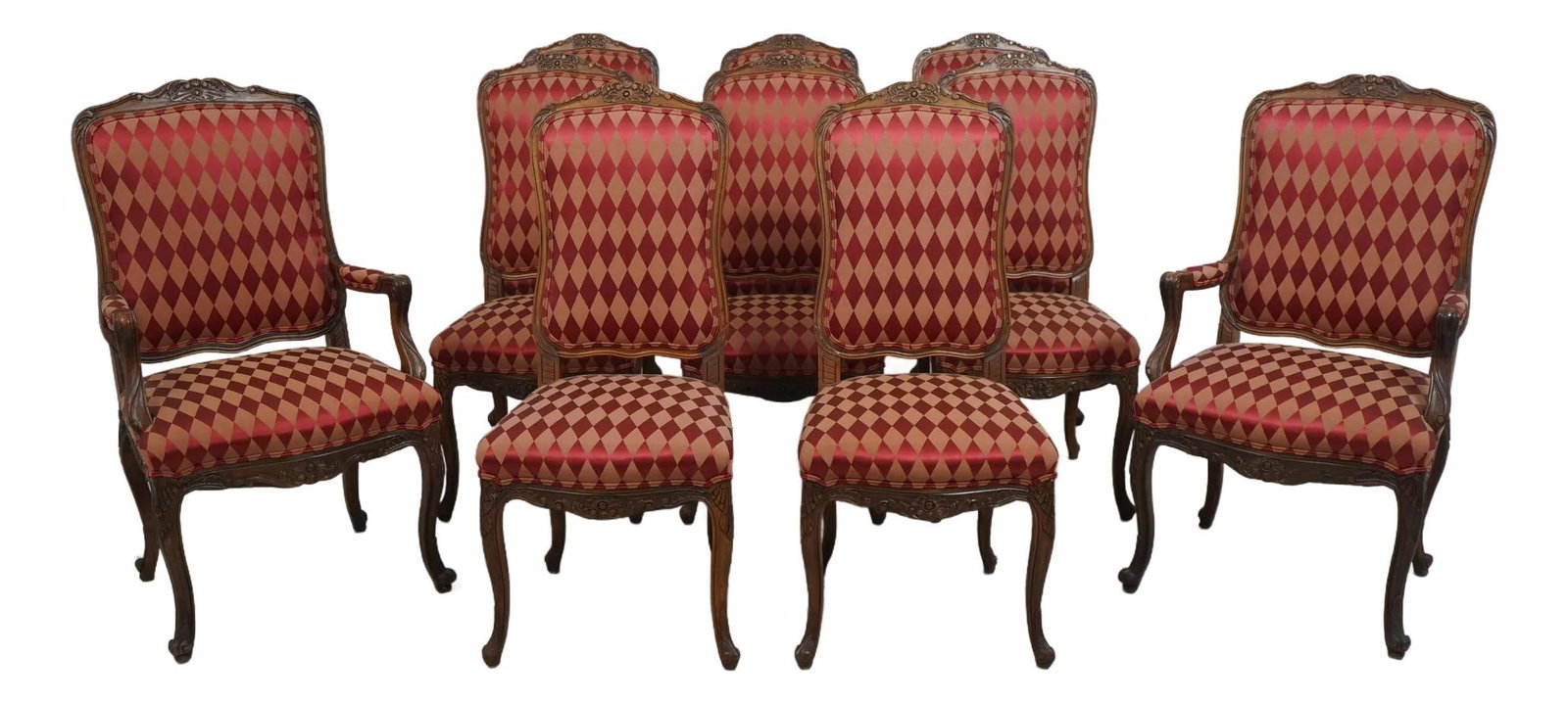 Set of 10 Vintage French Louis XV Walnut Dining Chairs (1 of 10)