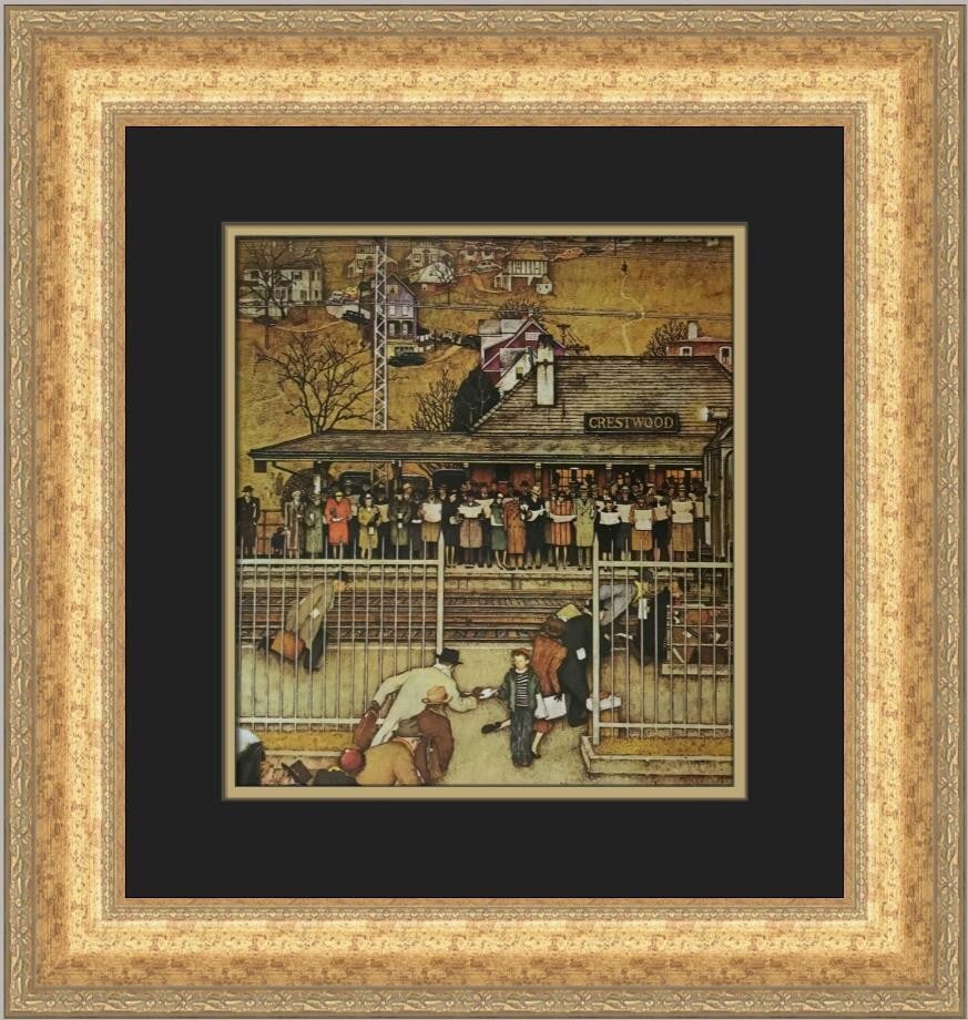Norman Rockwell Commuters at Crestwood Custom Framed Art Print 18x18: Norman Rockwell Commuters at Crestwood Custom Framed Art Print 18x18 This stunning custom framed print by Norman Rockwell, titled "Commuters at Crestwood," showcases the artist's iconic style within t