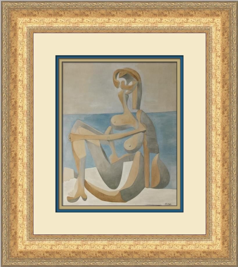 Pablo Picasso Seated Bather Custom Framed Print 1992 Abstract Art: Pablo Picasso Seated Bather Custom Framed Print 1992 Abstract Art This stunning custom framed print titled 'Seated Bather' by Pablo Picasso showcases a beautiful depiction in the style of Abstract Exp