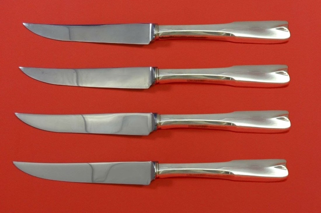 Lunt Colonial Theme Sterling Silver Steak Knife Set 4pc 8 1/2 Custom (1 of 2)