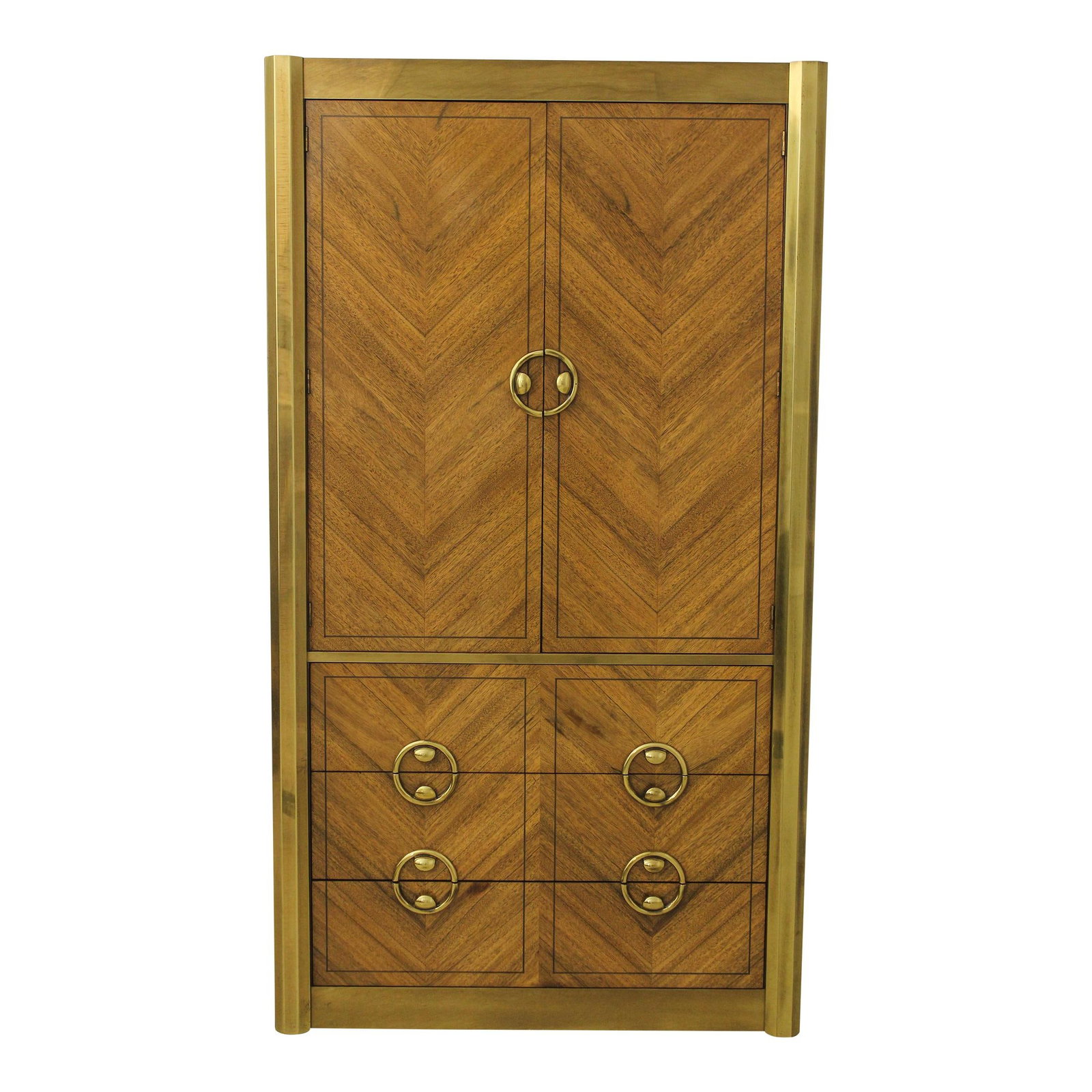 Mastercraft Mid Century Modern Walnut Brass Armoire 75.5" High (1 of 10)