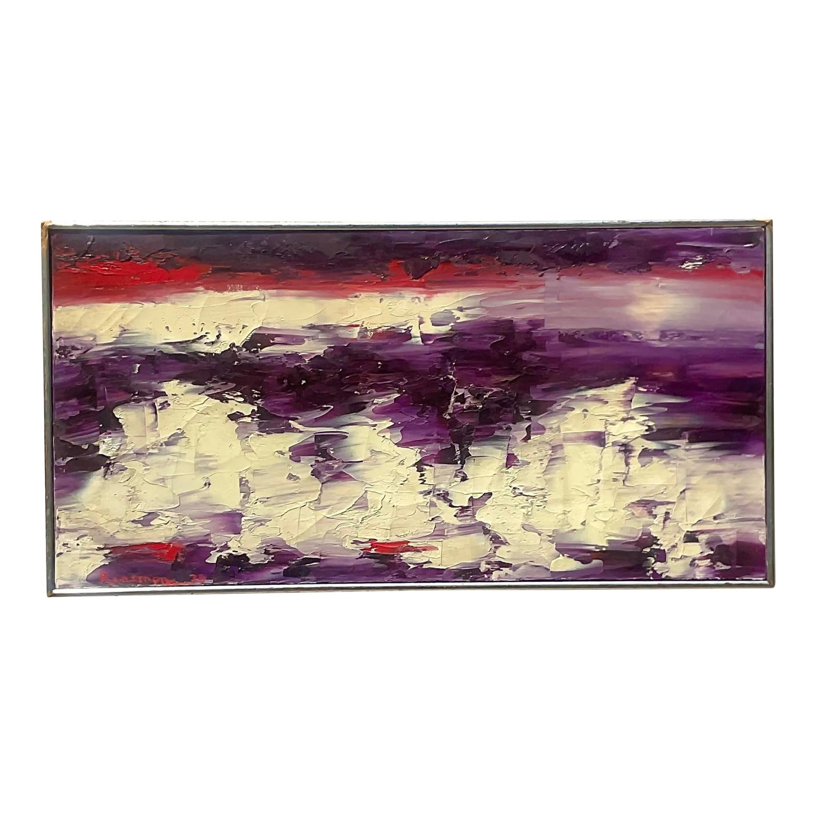 Vintage Boho Abstract Oil on Canvas 31 x 15.75 in Purple: Vintage Boho Abstract Oil on Canvas 31 x 15.75 in Purple This Vintage Boho Abstract Original Oil on Canvas captures the essence of American creativity through its bold strokes and vibrant colors. Perf