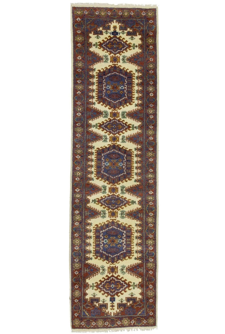 Hand-Knotted Wool Runner Rug 2'8 x 9'9 Geometric Modern Tribal Design (1 of 18)