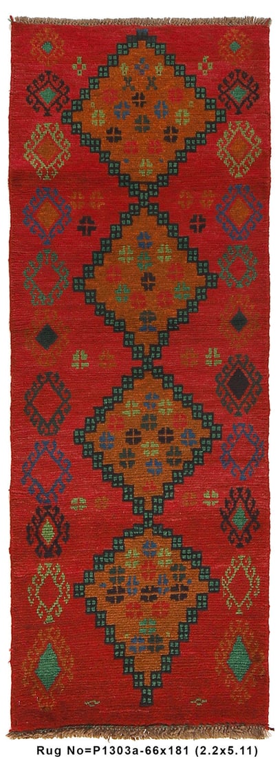 Handmade Wool Runner 2.2 x 6.0 Feet from Afghanistan: Handmade Wool Runner 2.2 x 6.0 Feet from Afghanistan Free continental US Shipping Enhance your space with this exquisite handmade wool runner from Afghanistan, measuring 2.2 x 6.0 feet. This short run
