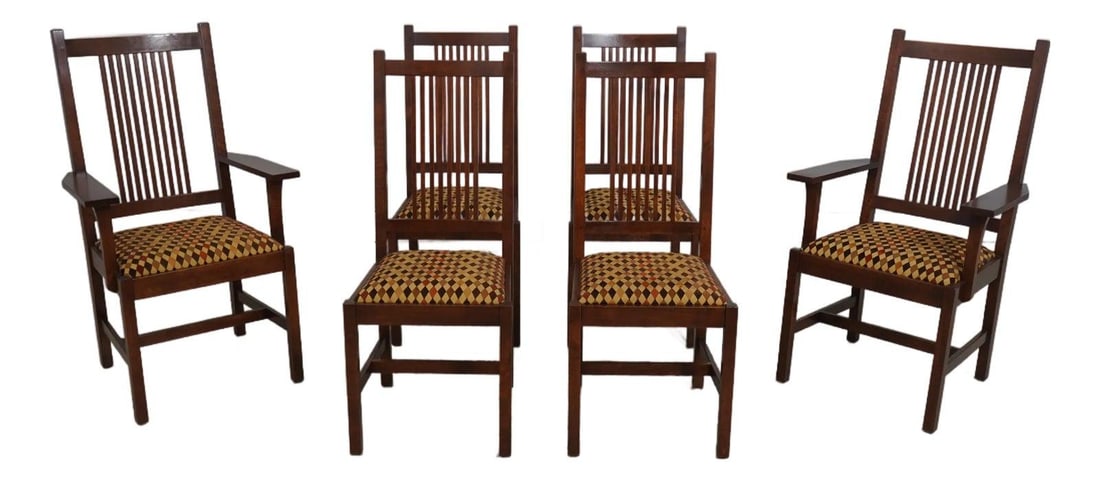 Set of 6 Stickley Mission Oak Dining Chairs Arts & Crafts Style (1 of 10)