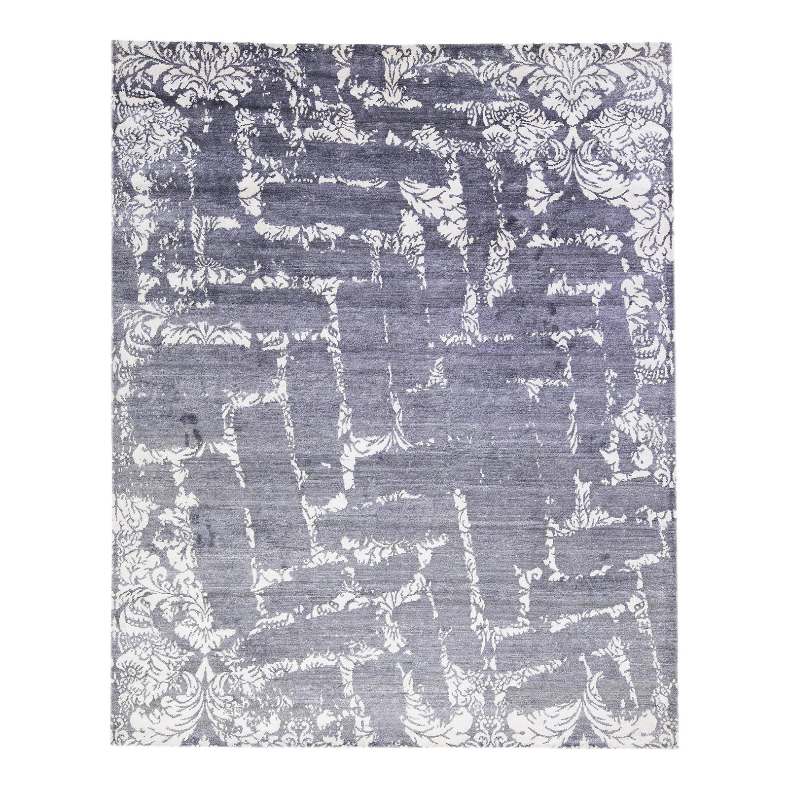 Handmade Contemporary Silver Wool Silk Rug 8'1 x 10'1 Abstract Design: Handmade Contemporary Silver Wool Silk Rug 8'1 x 10'1 Abstract Design Enhance your living space with this exquisite handmade rug, crafted from a luxurious blend of wool and silk. The contemporary desi