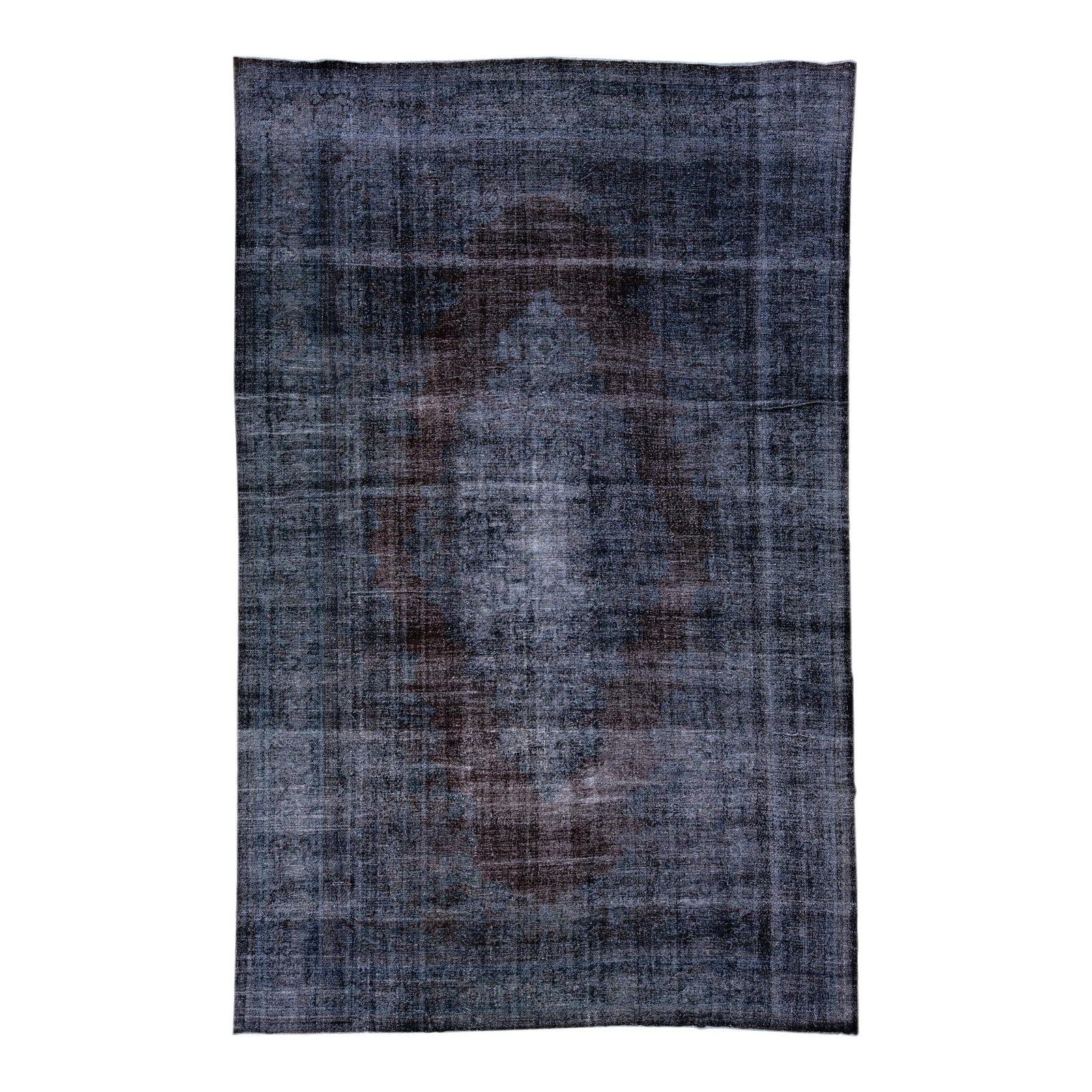 Vintage Handmade Turkish Wool Rug Dark Blue Medallion 11' x 16'8: Vintage Handmade Turkish Wool Rug Dark Blue Medallion 11' x 16'8 This stunning vintage overdyed Turkish rug showcases a rich dark blue color field, beautifully accented with brown in an intricate meda