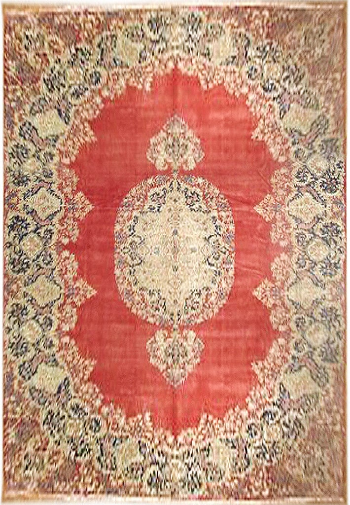 Exquisite 13 x 21.1 Red Persian Kerman Handmade Wool Rug: Exquisite 13 x 21.1 Red Persian Kerman Handmade Wool Rug Free continental US Shipping Introducing the magnificent 13' x 21' Red Persian Kerman Rug, a stunning example of traditional Persian craftsmans