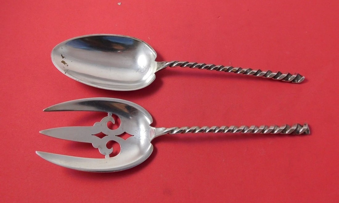 Dominick & Haff Twist Sterling Silver Salad Serving Set 2pc Monogrammed 9" (1 of 1)