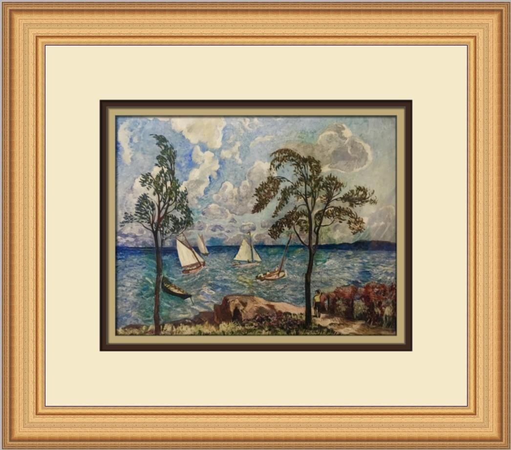Hayley Lever Wind over the Harbor Custom Framed Print 12x14 Expressionism: Hayley Lever Wind over the Harbor Custom Framed Print 12x14 Expressionism This custom framed print titled "Wind over the Harbor" by artist Hayley Lever captures the beauty of Expressionism and Impress